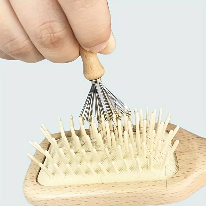 Mini Hair Brush Cleaner Tool – Metal Wire Rake & Wooden Handle Hair Brush Cleaner Babs