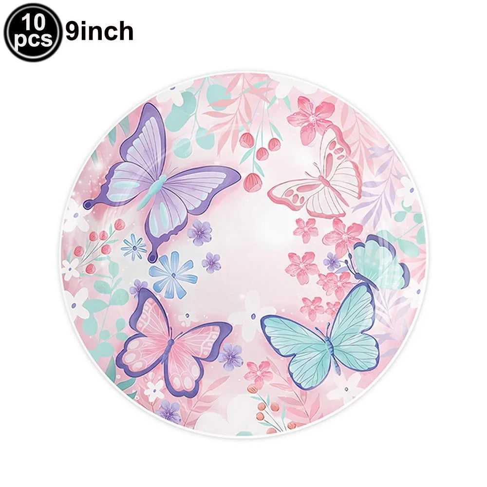 Butterfly Party Supplies Set – Plates, Cups & Foil Balloons Party Tableware Set Babs 9inch plate As pictures show