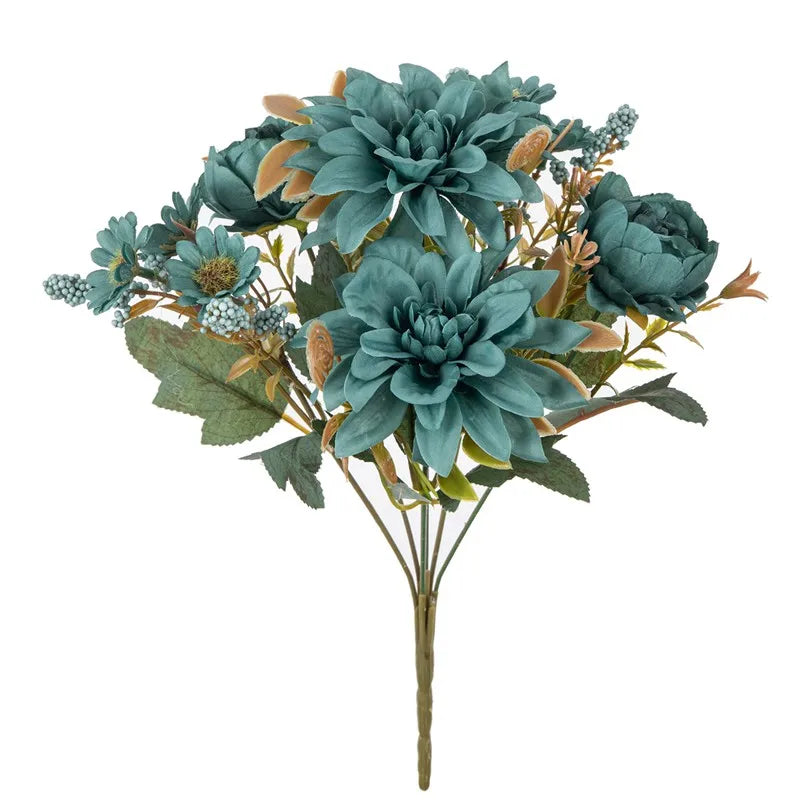 Silk Artificial Dahlia Rose Daisy Bouquet – Wedding & Home Decor Artificial Silk Flowers Babs
