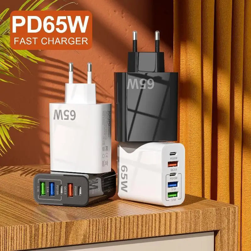 HUXUAN 120W Fast Wall Charger – 3 USB-A & 2 USB-C PD Ports Wall Charger Adapter Babs A6