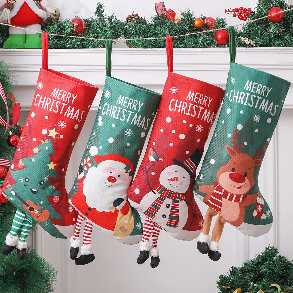 Large Christmas Stockings – Snowman & Reindeer Hanging Decor Christmas Stocking Babs