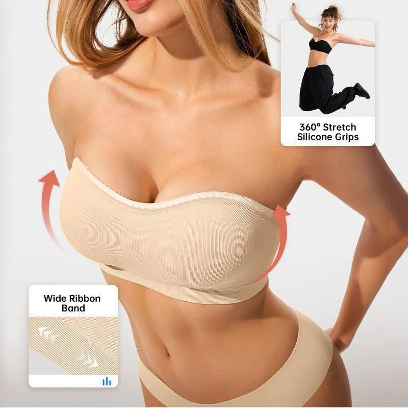 Women's Padded Strapless Bandeau Bra – Wireless & Non-Slip Strapless Bandeau Bra Babs