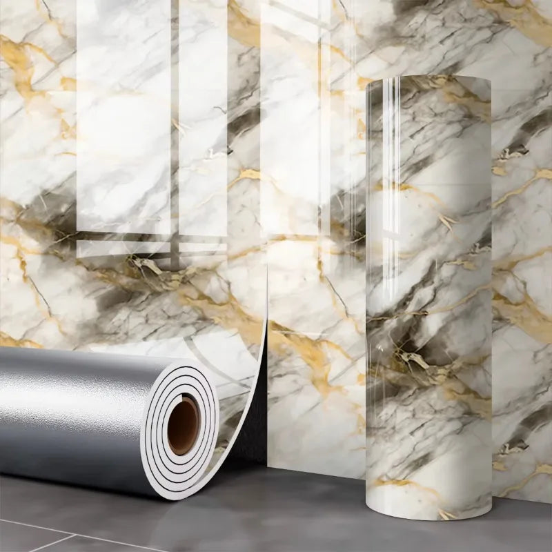 Peel & Stick Marble Wall Panel 300x40cm – Waterproof Foam Peel & Stick Wallpaper Babs Golden-1Roll