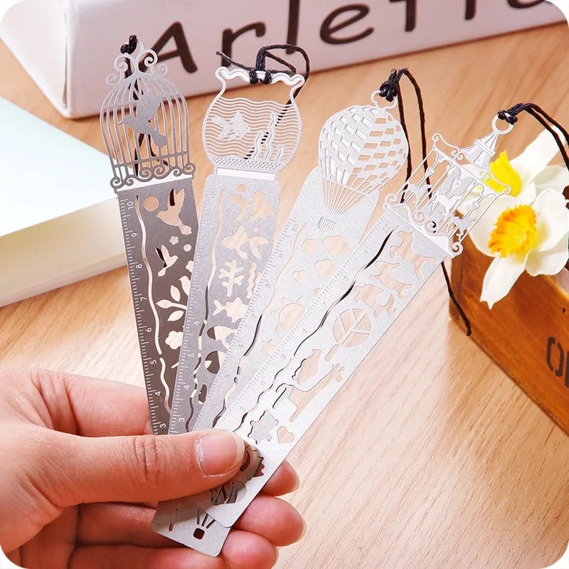 4PCS Retro Hollow Metal Ruler Bookmarks & Drawing Template Set Metal Ruler Template Set Babs