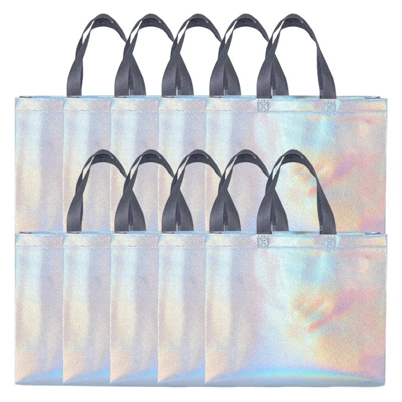 Silver Reusable Gift Tote Bags for Wedding, Party & Shopping Reusable Gift Tote Bags Babs 10PCS 32X27X10cm