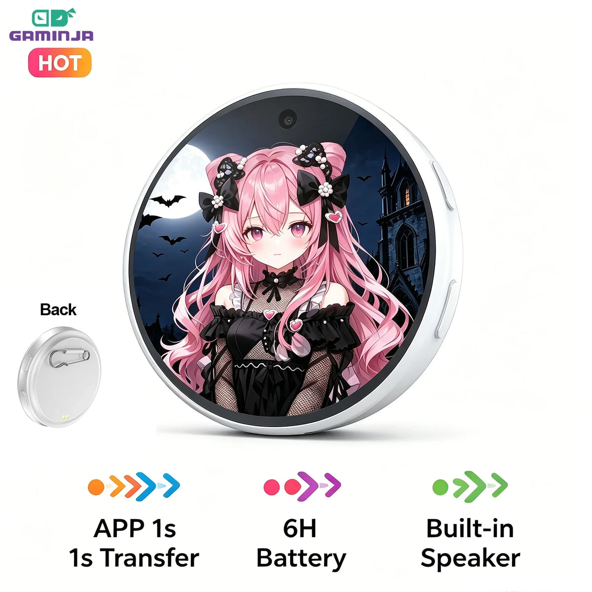 Electronic Dynamic Pin Badge – HD Round Screen GIF & Video Display Electronic Pin Badge Babs