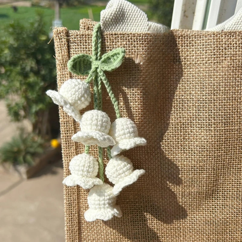 Handmade Knitted Lily of the Valley Flower Bag Pendant Knitted Bag Charm Babs