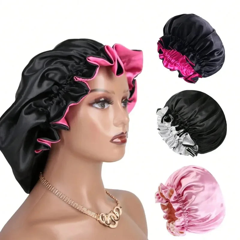 Two-Tone Satin Sleep Bonnet – Double Layer Reversible Hair Cap Satin Sleep Bonnet Babs
