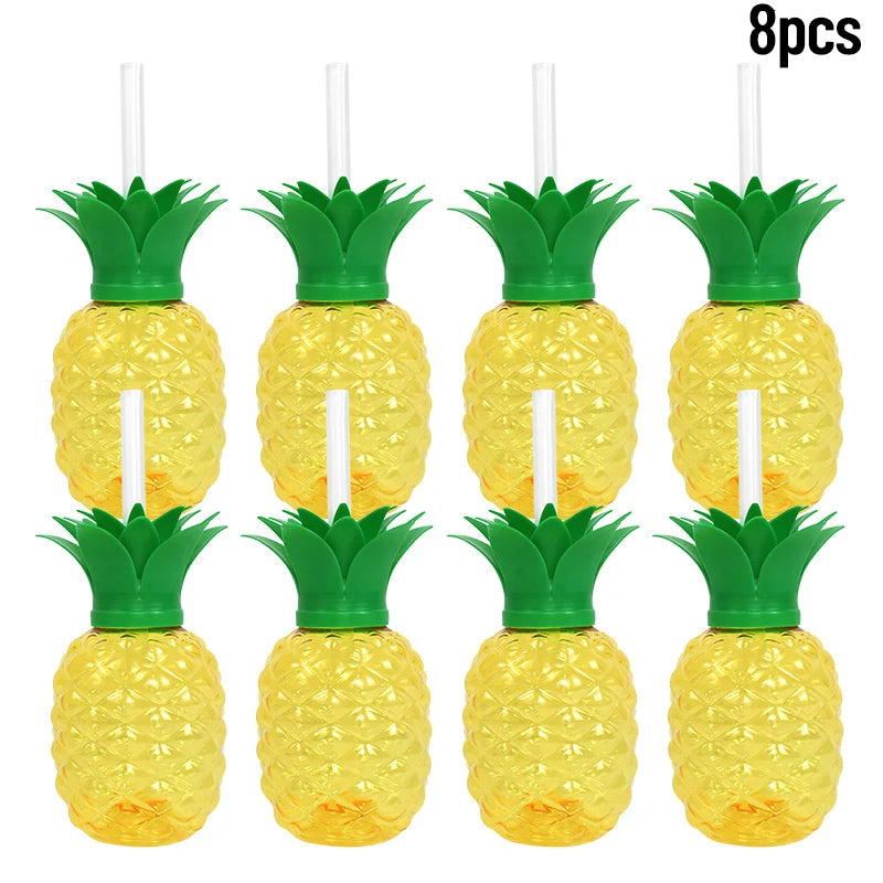 8pc Tropical Party Cups with Straws – Pineapple & Strawberry Party Drinkware Set Babs 8pcs pineapple