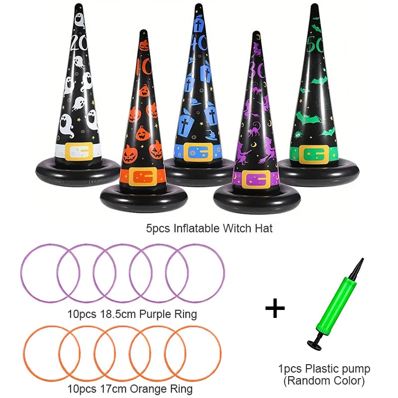 Halloween Inflatable Witch Hat Ring Toss Game – 5 Hats & 20 Rings Party Ring Toss Game Babs