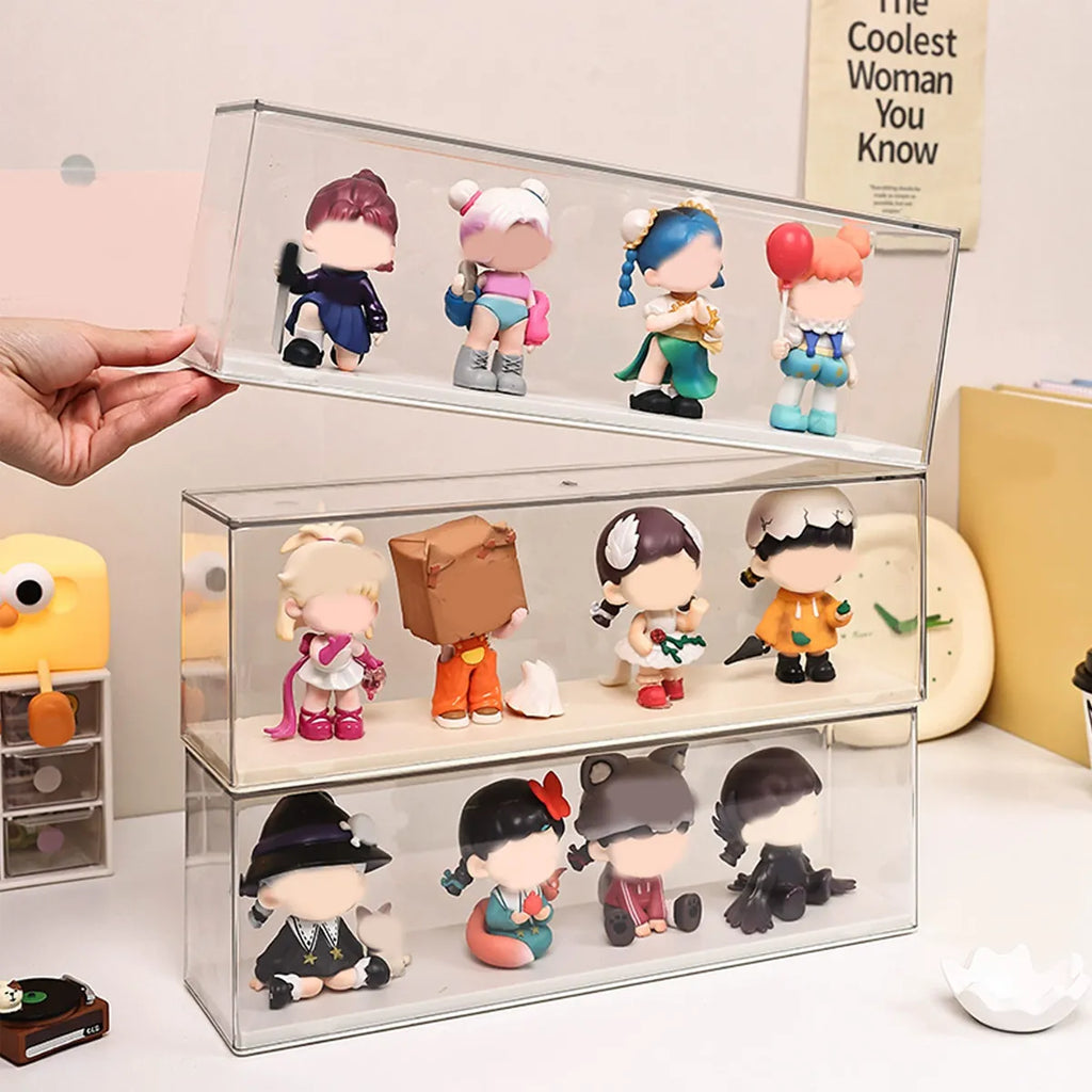 Transparent Doll Display Cabinet – Stackable Dust-Proof Storage Box Collectible Display Cabinet Babs