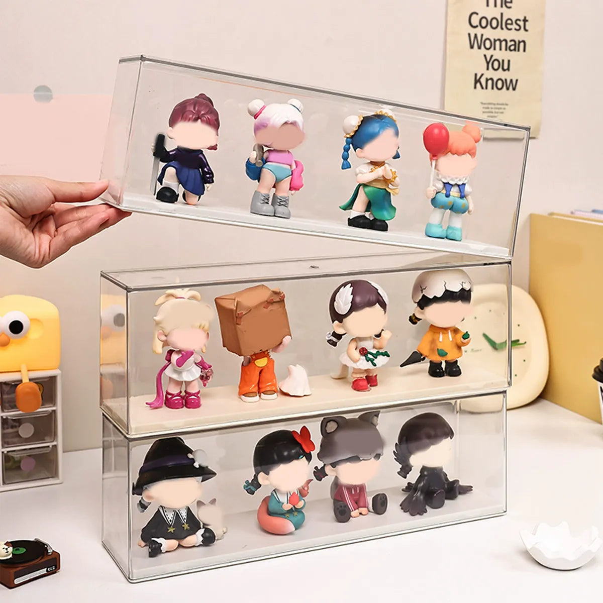 Transparent Doll Display Cabinet – Stackable Dust-Proof Storage Box Collectible Display Cabinet Babs