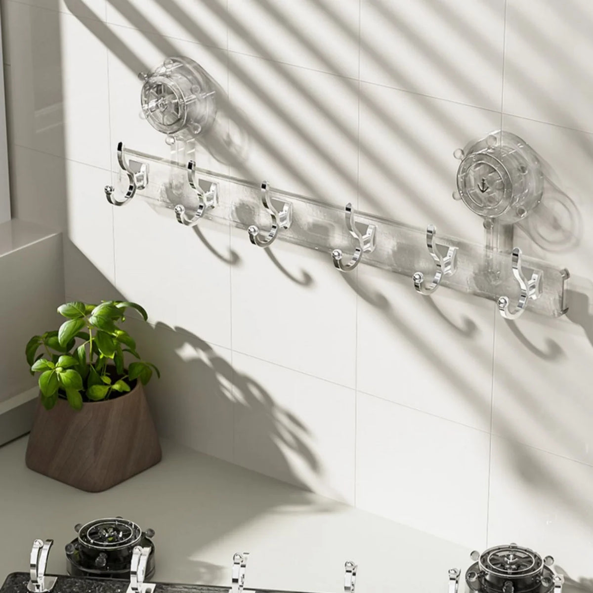 6-Hook Suction Cup Towel Holder – No-Drill Bathroom Bar Suction Towel Holder Babs