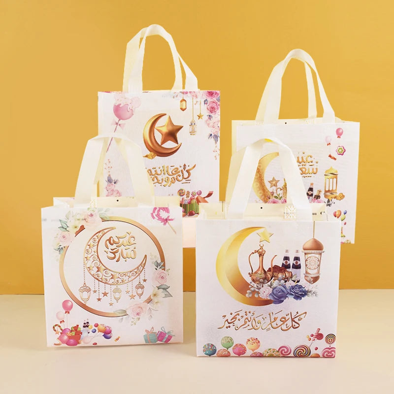 4pcs Eid Mubarak Nonwoven Gift Bags – Ramadan Party Supplies Festive Gift Bags Babs Mix 23x22x11cm