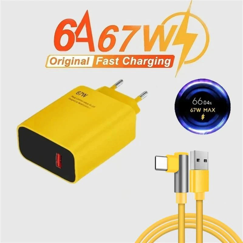 67W USB-C Fast Charger with 90° Angled Cable | Wall Adapter USB-C Wall Charger Babs A2 US Plug 1M Cable