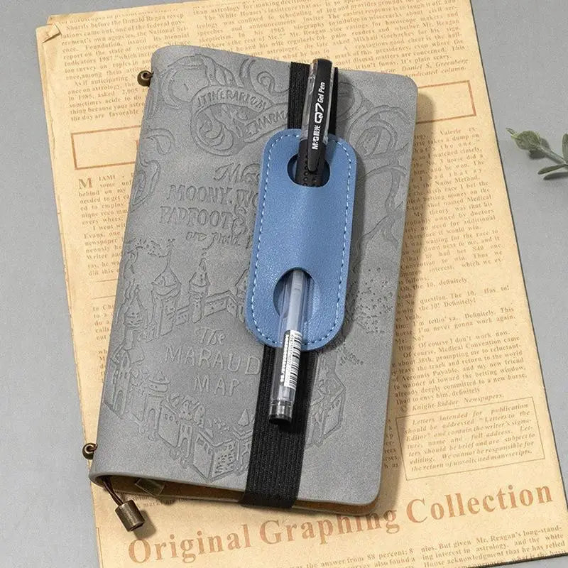 PU Leather Pen Holder with Elastic Band for Notebooks Pen Holder Clip Babs blue 1pcs A4