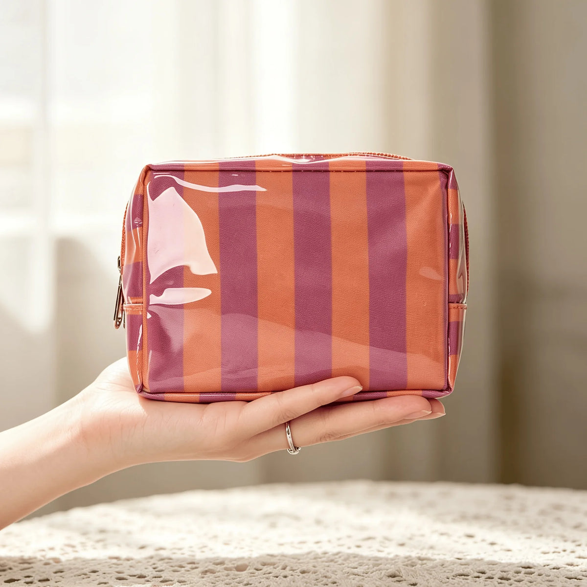 Striped Mini Makeup Bag with Zipper – Cute Cosmetic Pouch Cosmetic Pouch Babs