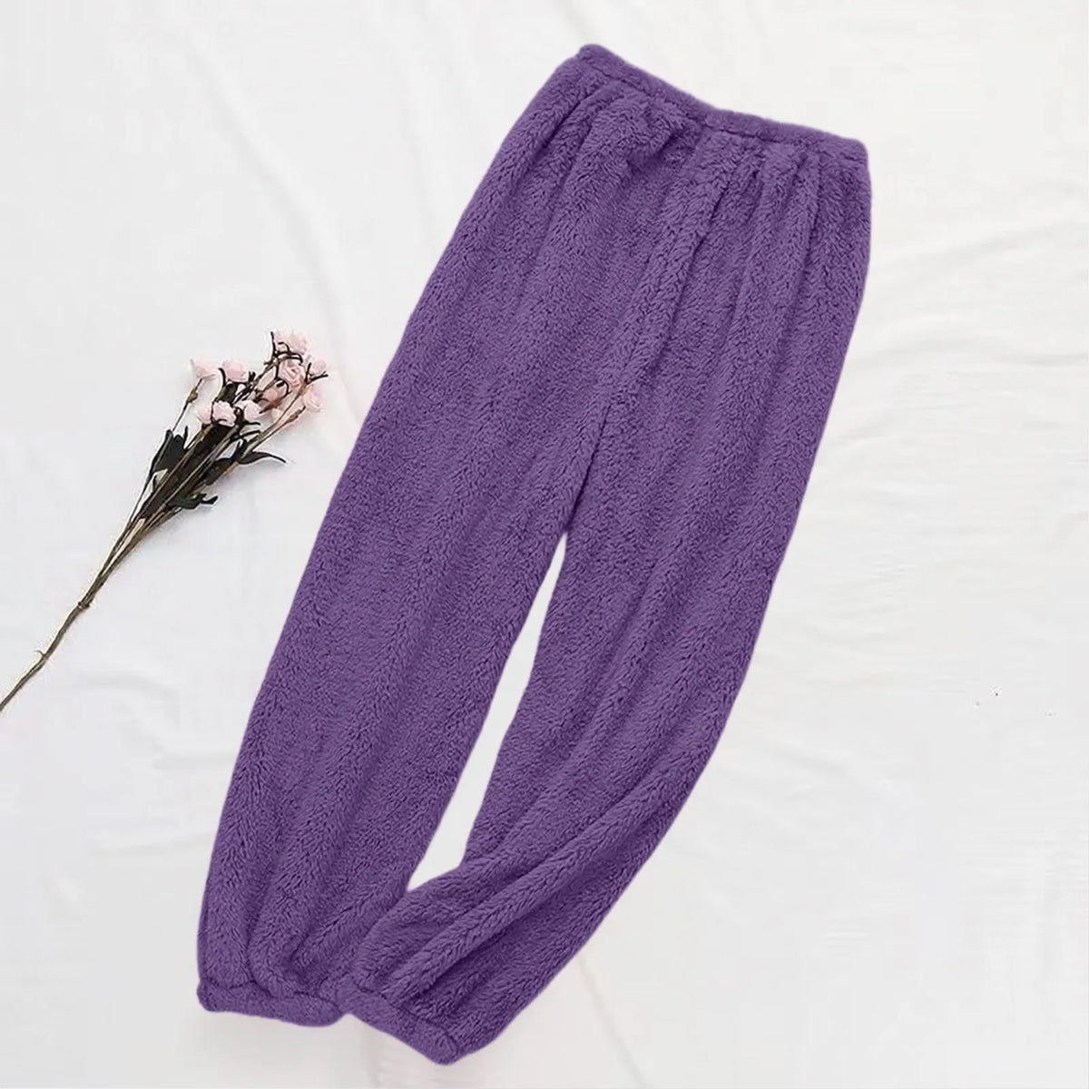Women's Velvet Pajama Pants – Warm Elastic Waist Lounge Trousers Pajama Lounge Pants Babs Dark Purple XL