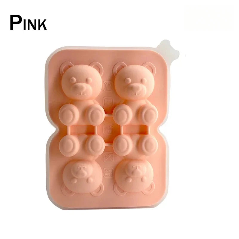 Bear Ice Cube Mold – Food Grade Silicone with Funnel Silicone Ice Mold Babs Pink 5PCS