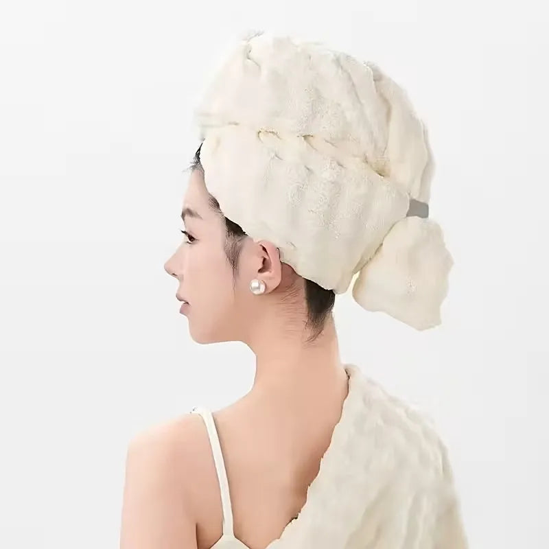 Wide-Tail Hair Towel Turban – Super Absorbent & Quick-Dry Hair Towel Turban Babs off-white