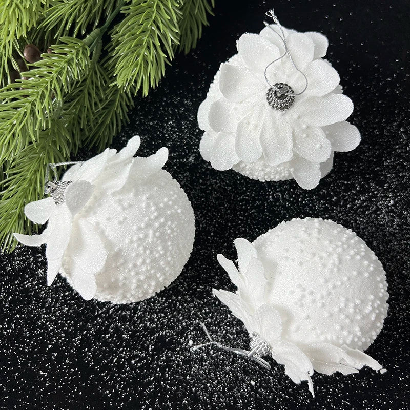 3pcs White Foam Christmas Ball Ornaments 8cm | Xmas Tree Decor Christmas Ornaments Babs