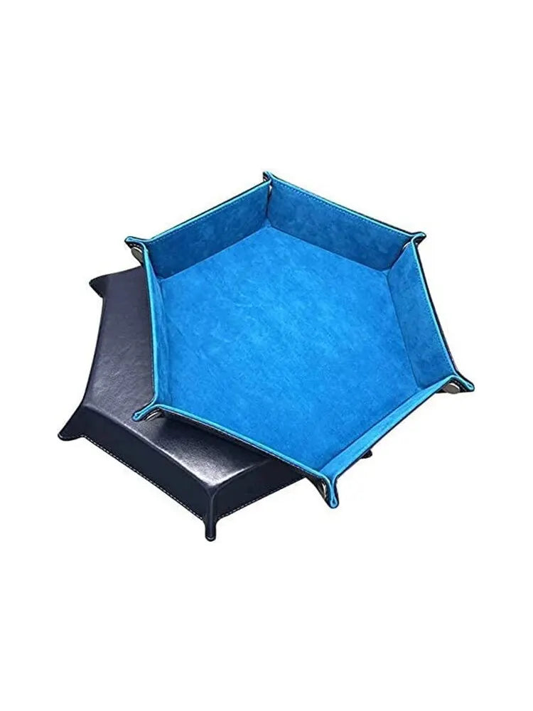 Hexagonal PU Leather Dice Tray – Foldable Game Organizer Dice Rolling Tray Babs