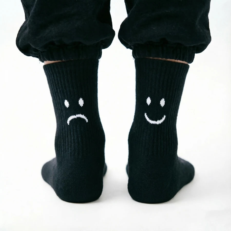 Funny Crying Face Cotton Crew Socks – Unisex Novelty Novelty Crew Socks Babs A B Black One Size