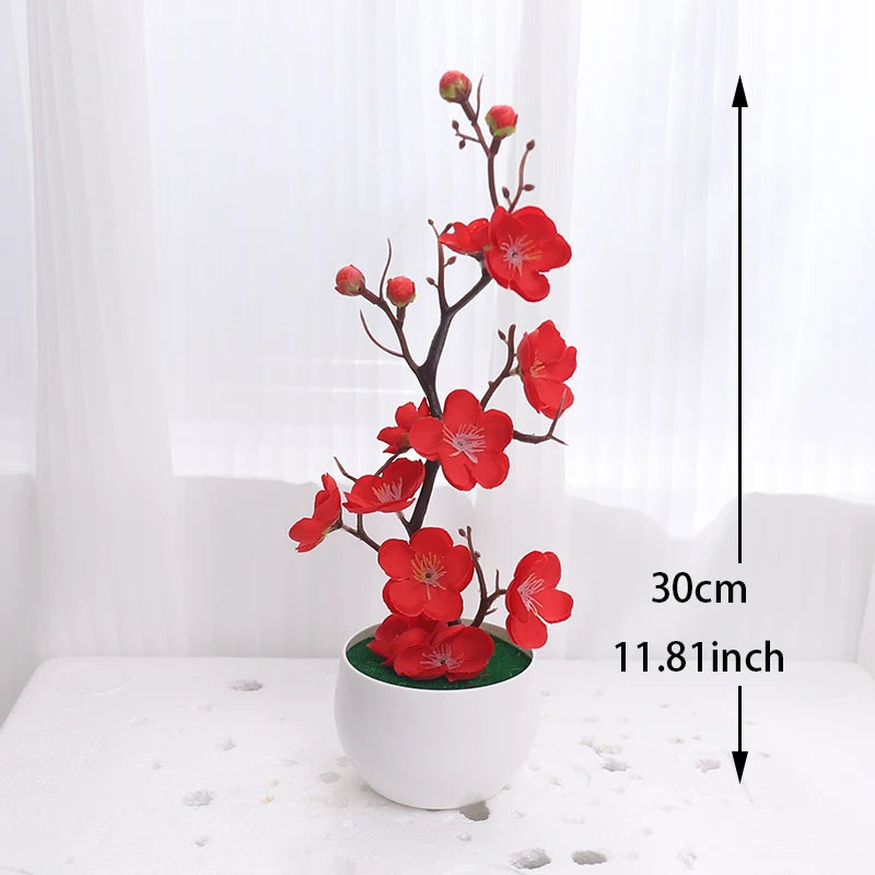 Artificial Plum Blossom Bonsai Desktop Potted Plant Decor Artificial Bonsai Plant Babs