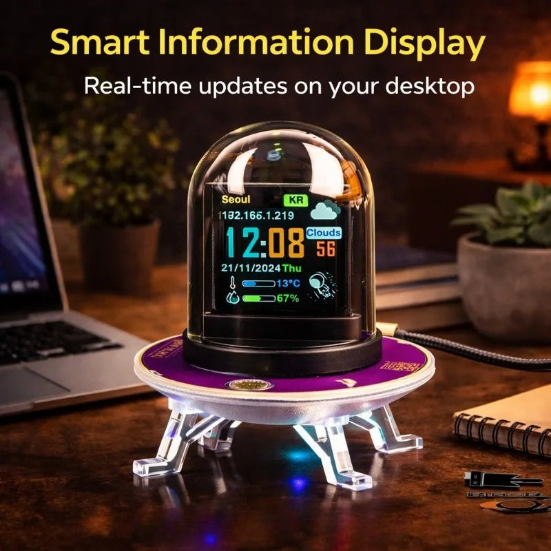UFO Smart Digital Desk Clock – WiFi Weather, RGB & Stock Display Smart Desk Clock Babs