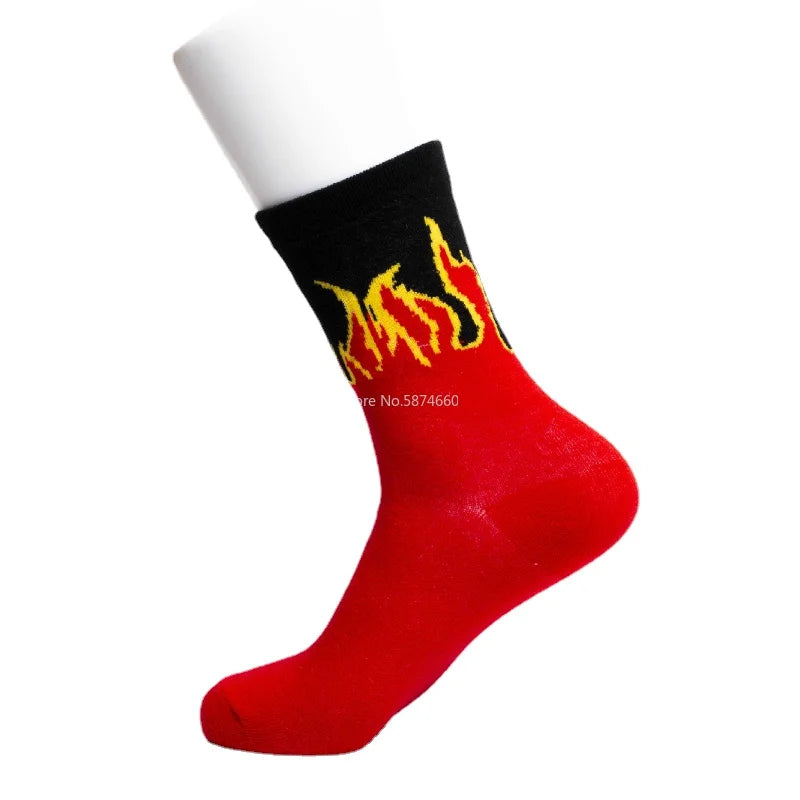 Men's Hip Hop Flame Print Crew Socks | Cotton Skateboard Socks Men's Crew Socks Babs