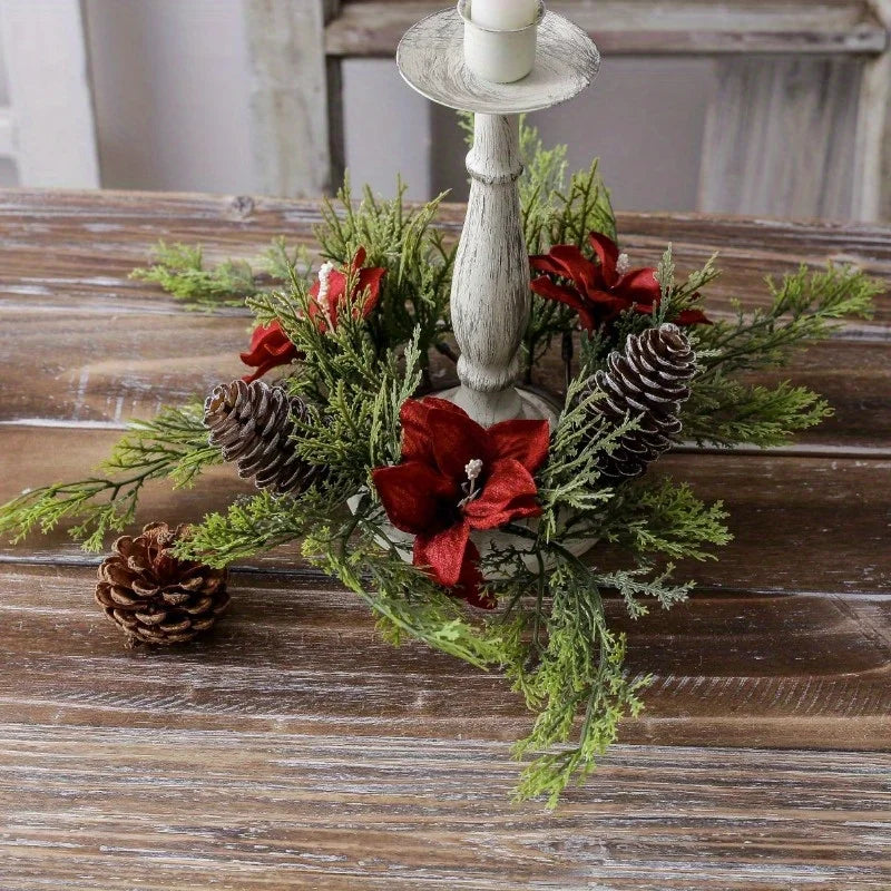 Christmas Floral Wreath Candle Holder | Holiday Centerpiece Wreath Candle Holder Babs