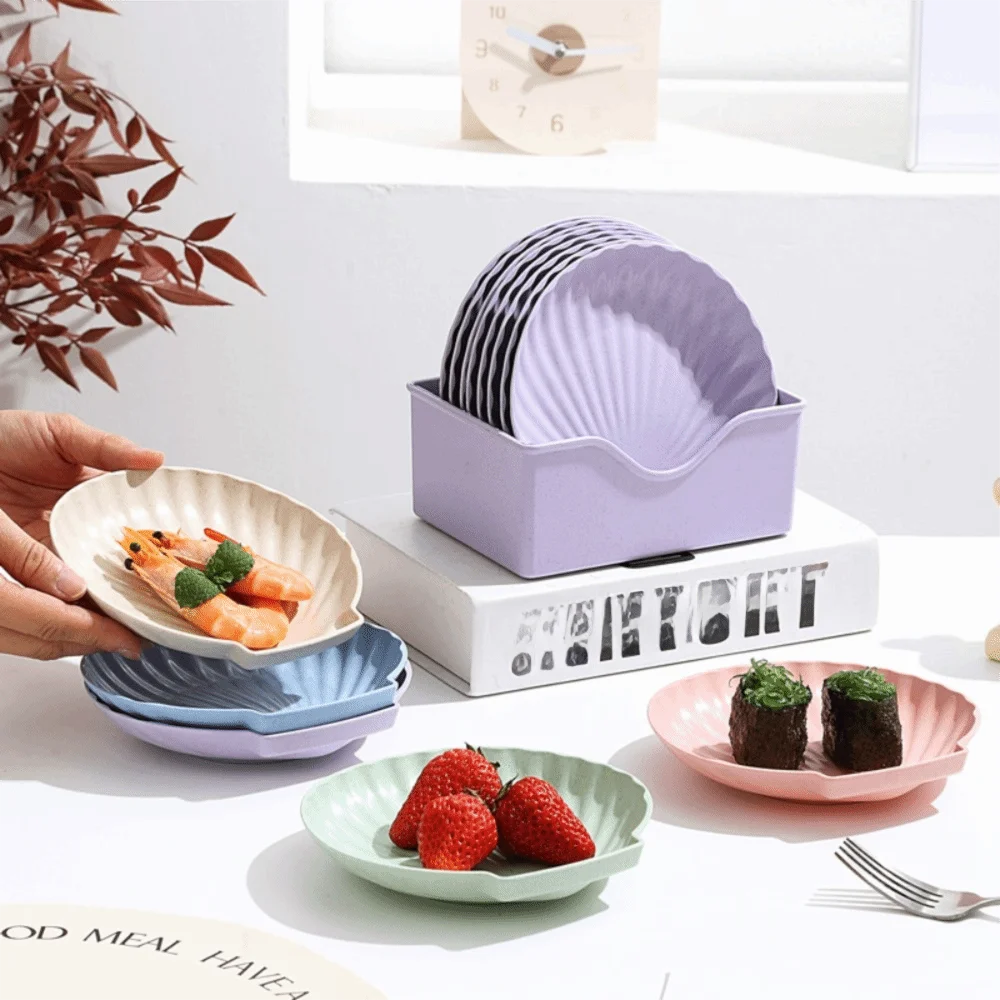 10PCS Nordic Shell-Shaped Plates Set with Storage Base | Microwave Safe Serving Plate Set Babs