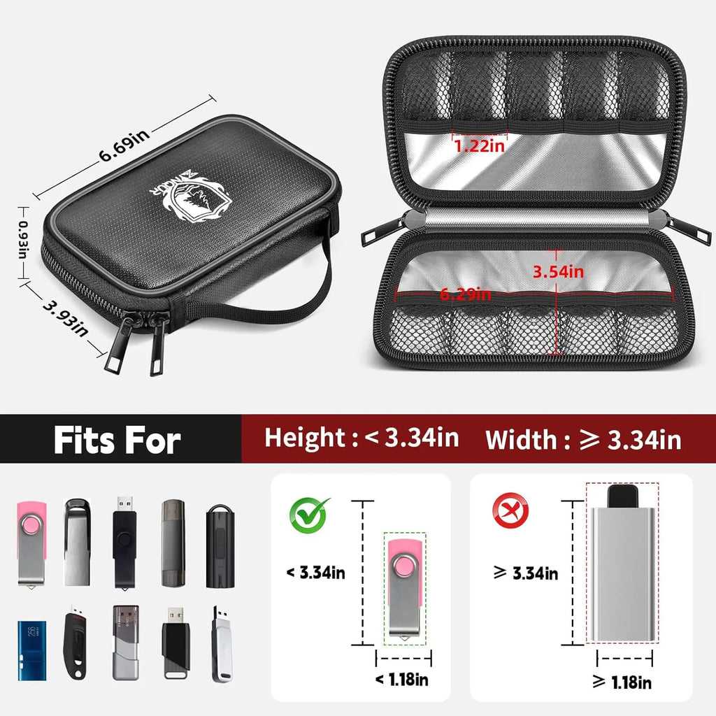 Fireproof USB Flash Drive Case – 10 XL Slots Heat Resistant USB Drive Organizer Babs