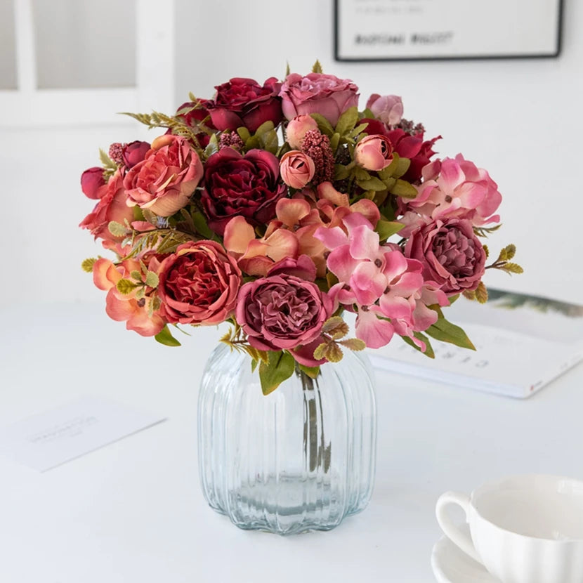 32CM Silk Peony Hydrangea Artificial Flower Bouquet | Home Decor Artificial Flower Bouquet Babs
