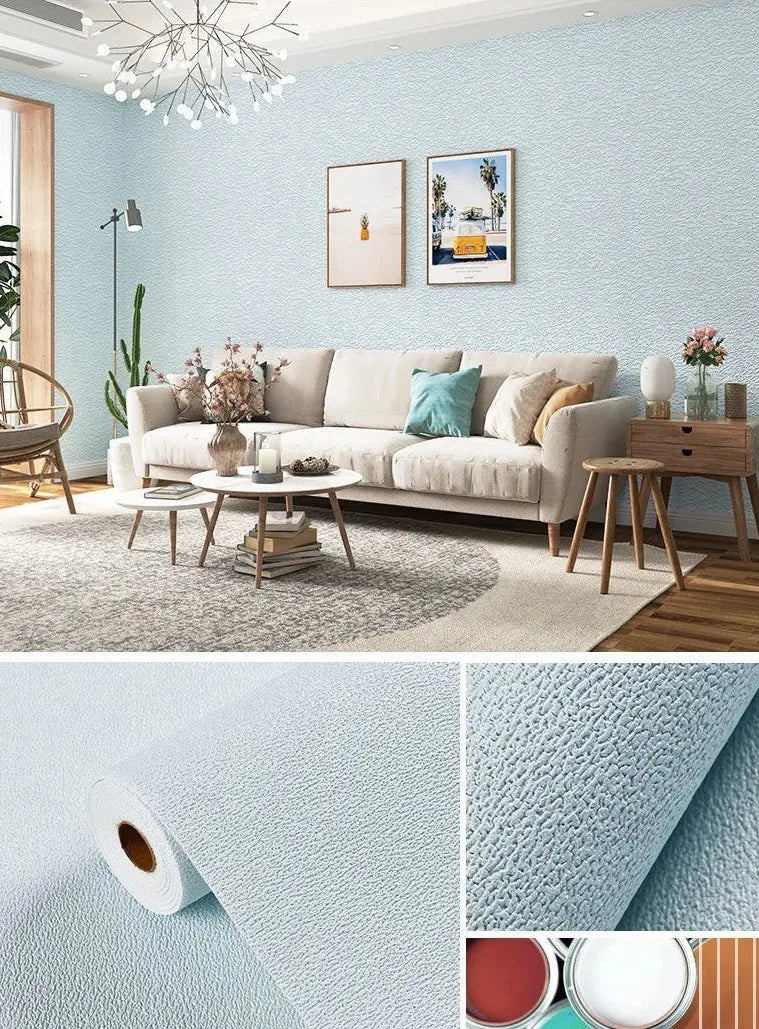 Self-Adhesive XPE Foam Wallpaper – Linen Diatom Mud Wall Sticker Peel & Stick Wallpaper Babs Diatom Azure blue 50cmx10m