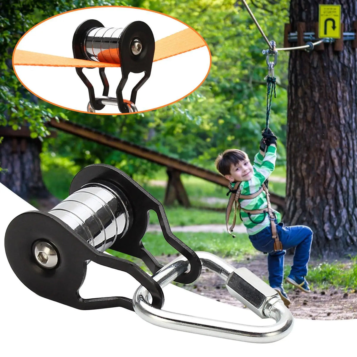 Zipline Pulley Slackline Kit – 200kg Capacity, Kids & Adults Zipline Pulley Kit Babs