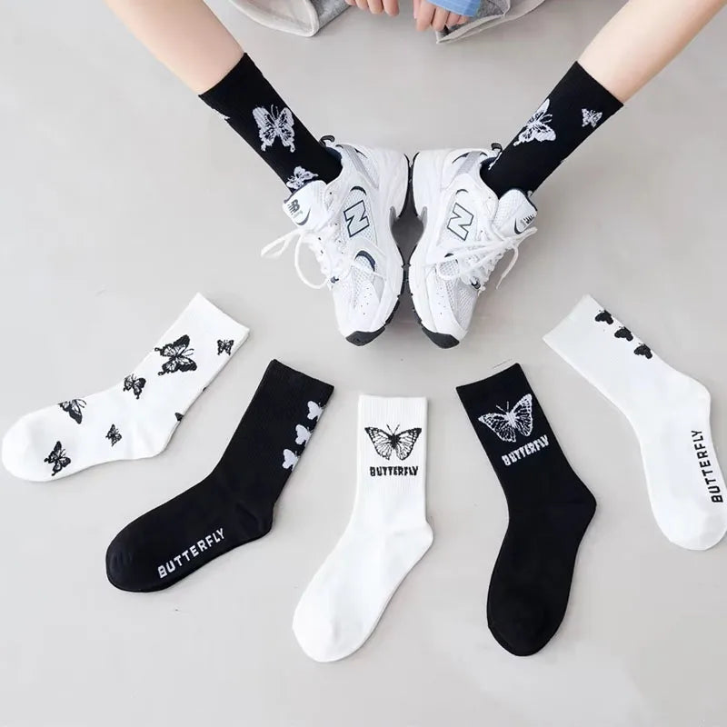 Butterfly Print Mid-Calf Crew Socks Women – Cotton Blend Women's Crew Socks Babs