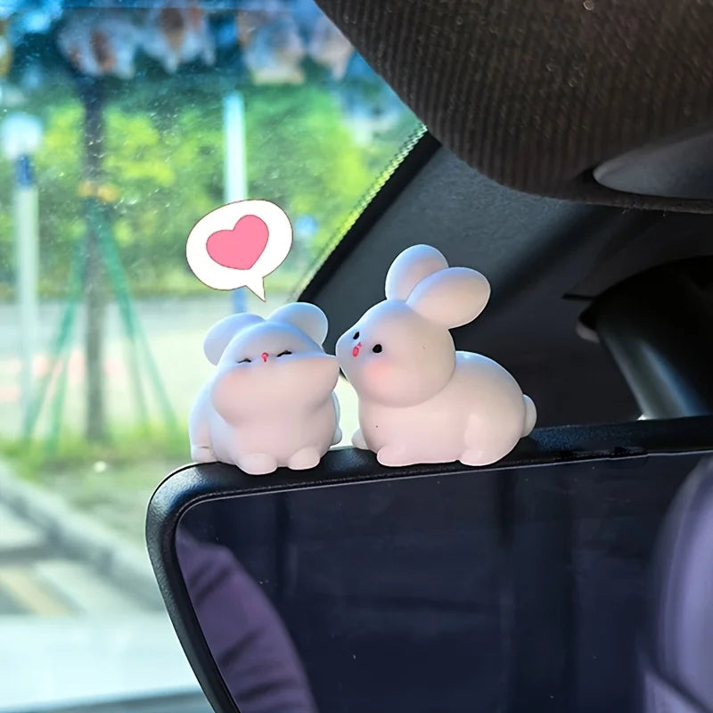 2pcs Easter Bunny Couple Car Rearview Mirror Ornament Set Car Interior Ornament Babs