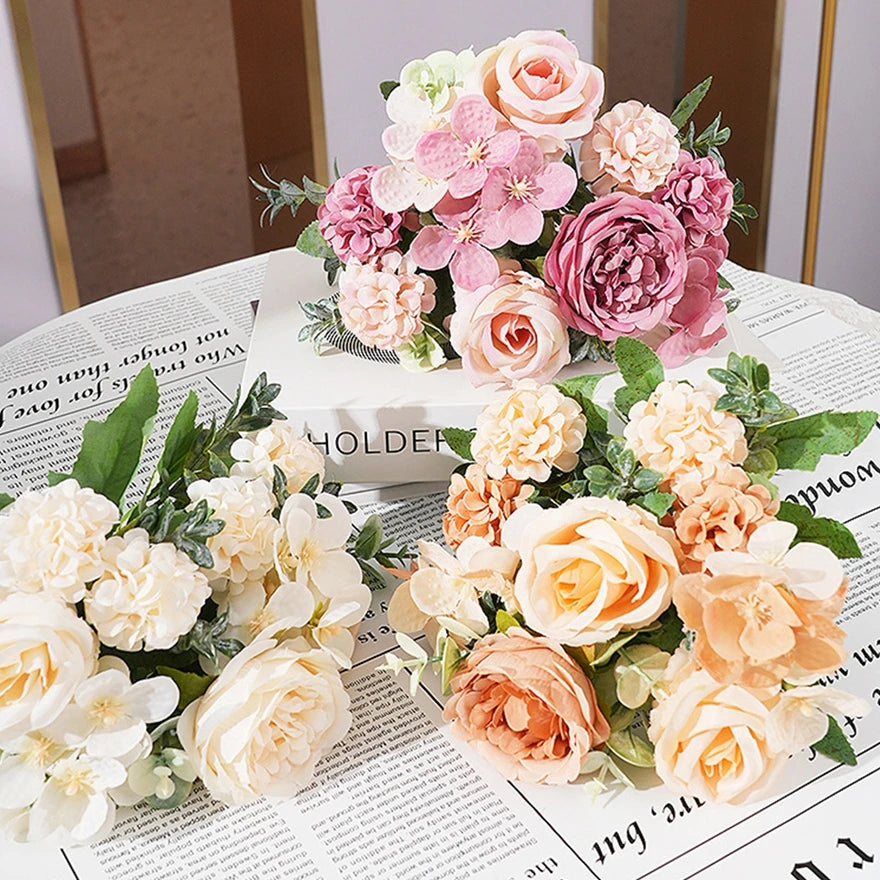 Artificial Silk Peony Rose Hydrangea Bouquet – Wedding Décor Artificial Flower Bouquet Babs