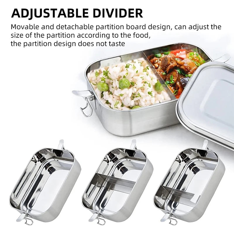 850ml Stainless Steel Lunch Box with Removable Dividers Stainless Steel Lunch Box Babs