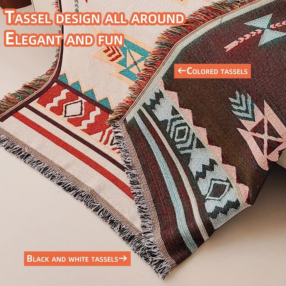 Aztec Boho Throw Blanket with Fringe – Southwestern Geometric Boho Throw Blanket Babs