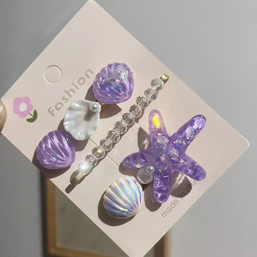 Ocean Hair Clip Set – Starfish Shell Pearl Barrettes Hair Clip Set Babs purple