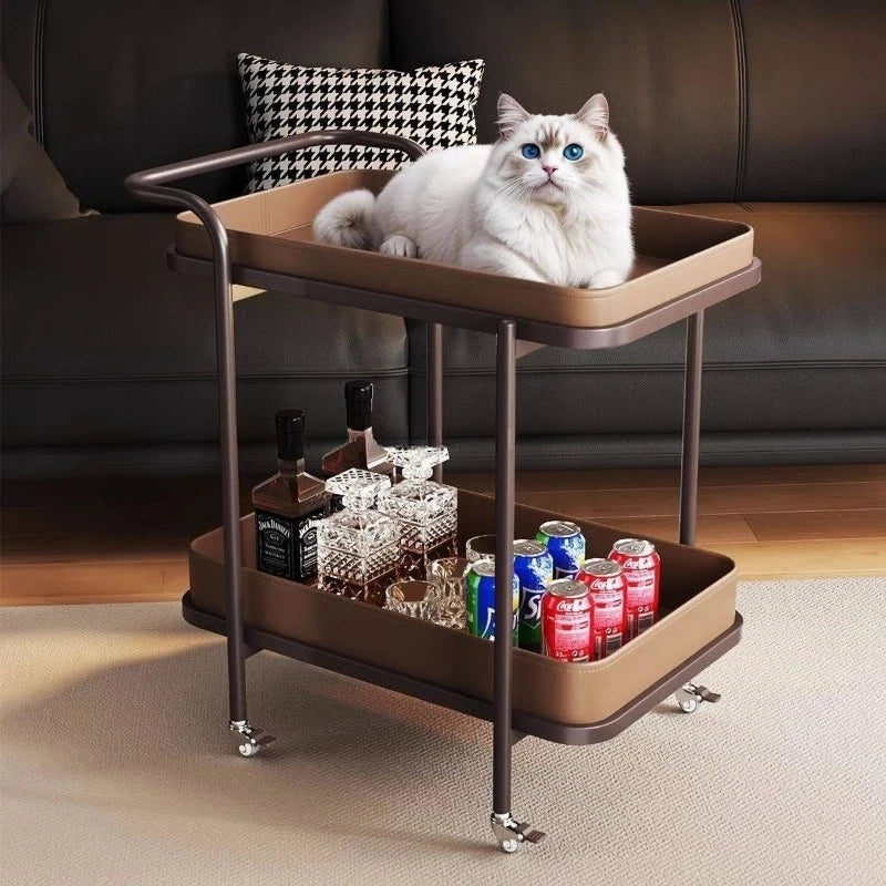 Luxury Saddle Leather Coffee Table – Modern Movable Side Table Leather Coffee Table Babs
