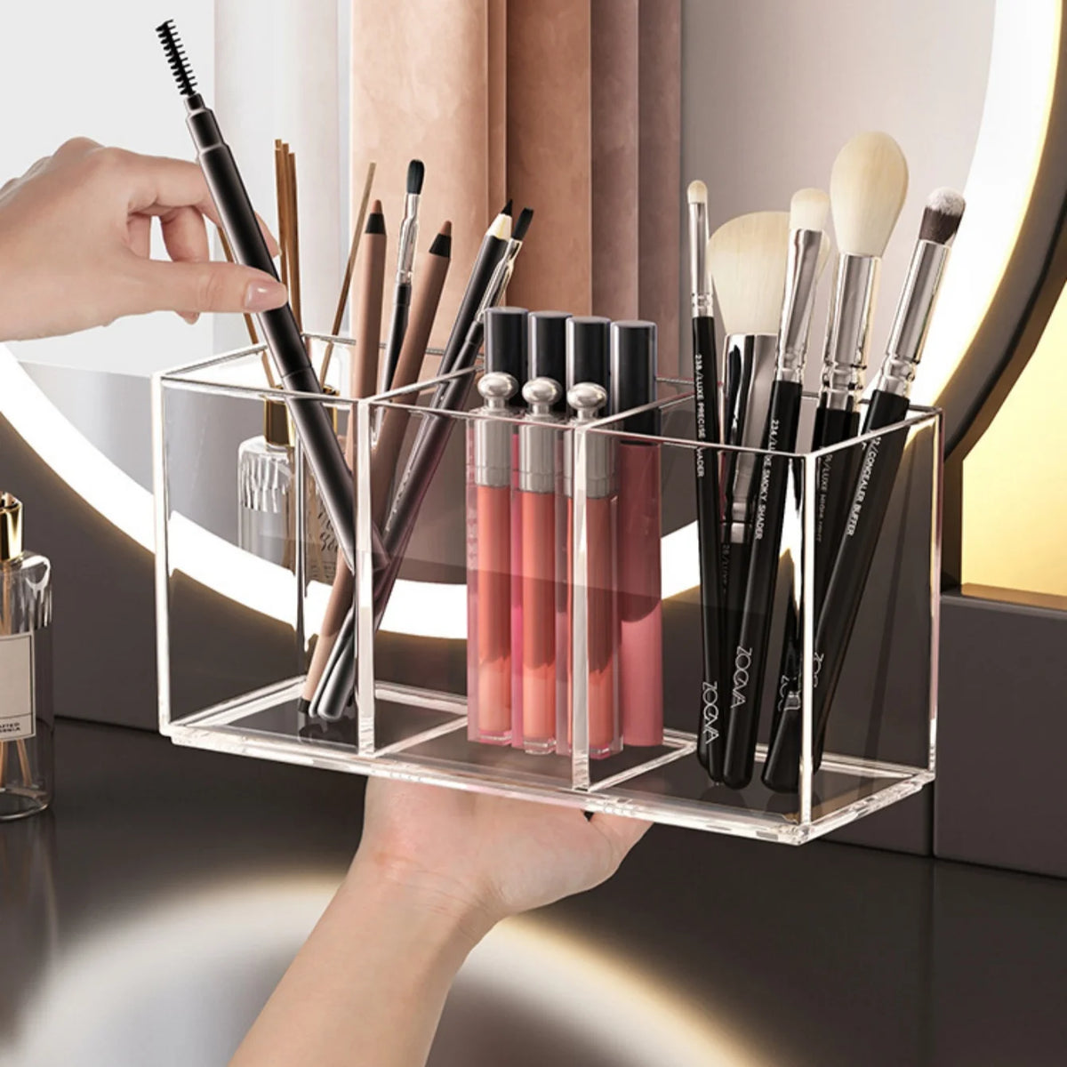 Clear Makeup Brush Holder Organizer – 1/2/3 Slot Vanity Box Makeup Brush Organizer Babs