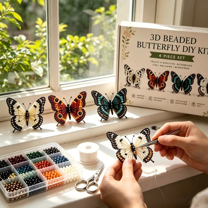 Butterfly Bead DIY Kit – 4 Color Sets, 3D Keychain Craft Bead Craft Kit Babs