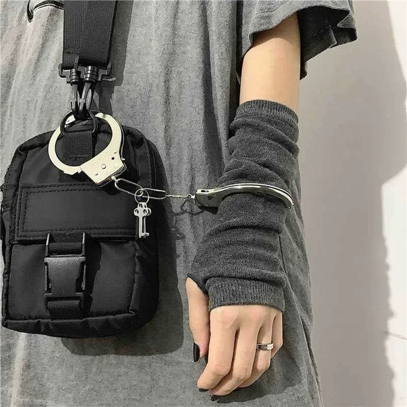 Y2K Gothic Fingerless Arm Warmers – Striped Punk Elbow Gloves Fingerless Arm Warmers Babs Grey One Size