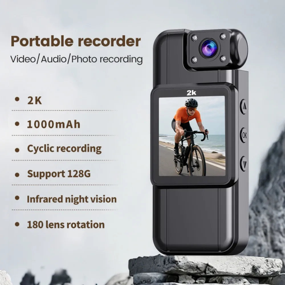 KEBIDUMEI 2K Mini Body Camera 180° Rotatable Dash Cam DVR Mini Body Camera Babs