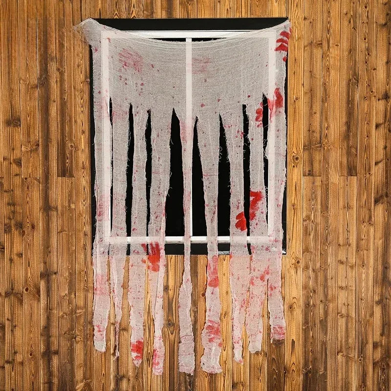 Halloween Blood Handprint Gauze Tablecloth – Haunted Décor Halloween Party Décor Babs