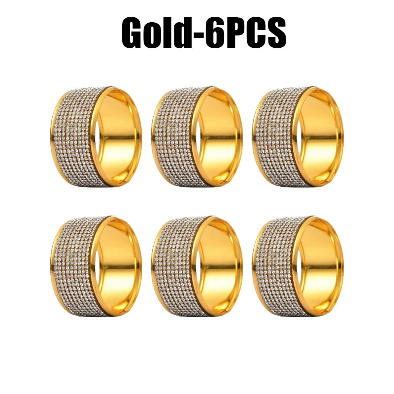 Crystal Rhinestone Metal Napkin Rings – Elegant Banquet Table Decor Napkin Rings Babs 6PCS