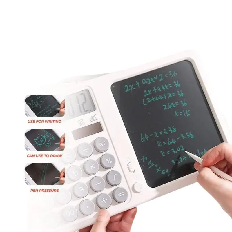 HUXUAN 2-in-1 Calculator & LCD Writing Pad – 12-Digit Screen Calculator with Writing Pad Babs
